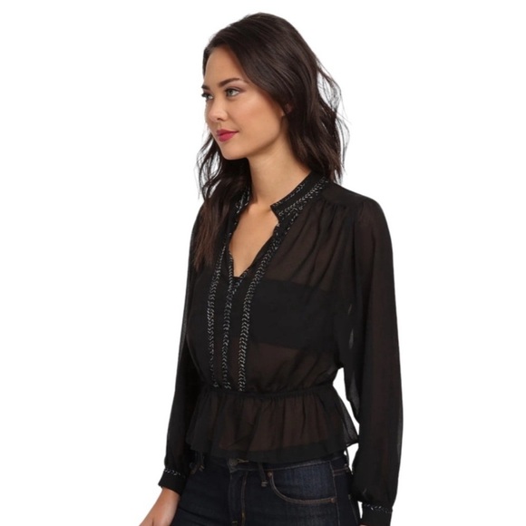 Free People If I Had You Black Sheer Beaded Blouse Size Small - Picture 2 of 13